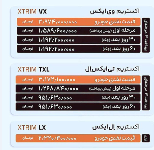 طرح فروش نقدی و مرحله ای 3 محصول اکستریم مدیران خودرو