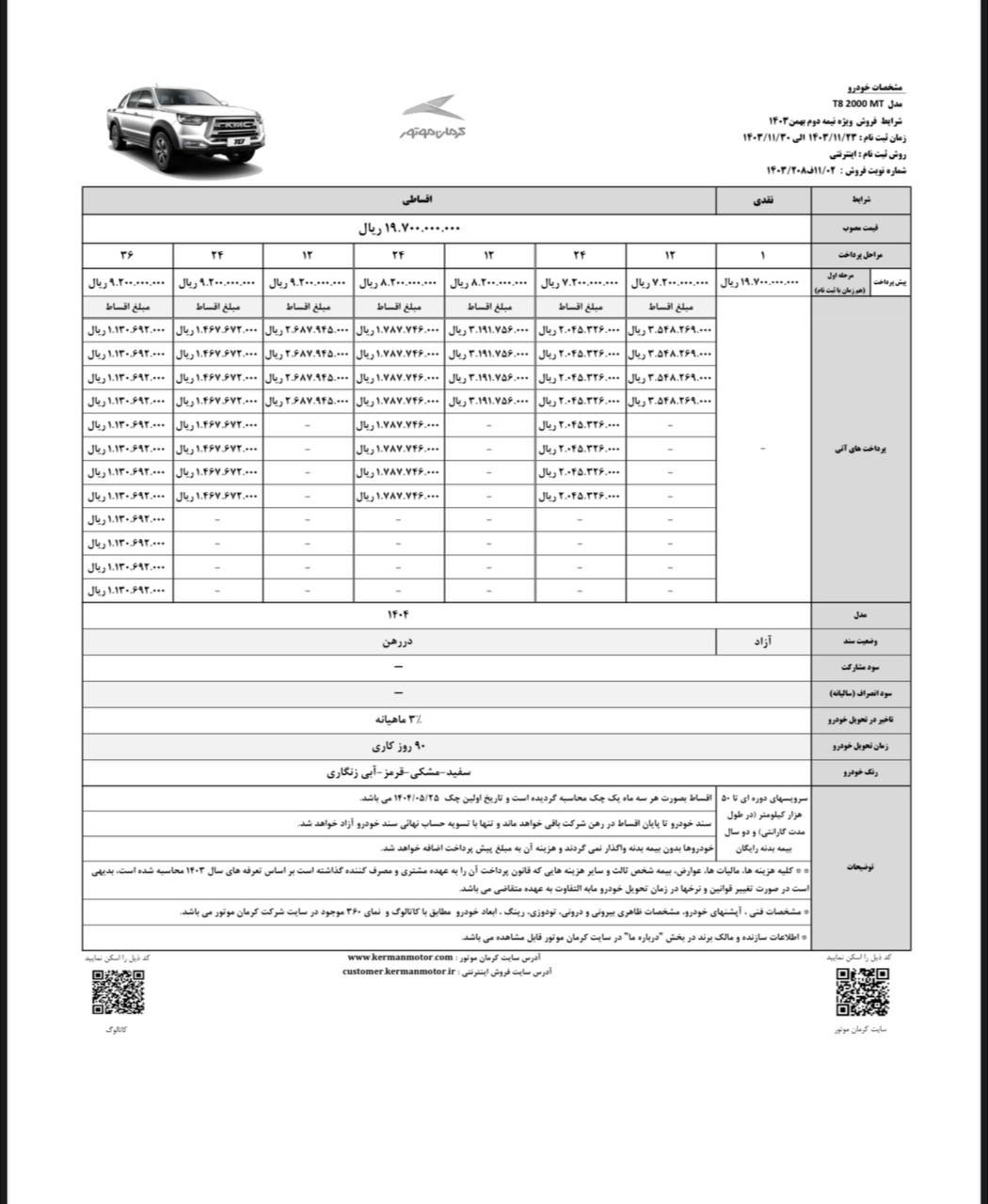 فروش نقدی و اقساطی محصولات کرمان موتور- دهه فجر