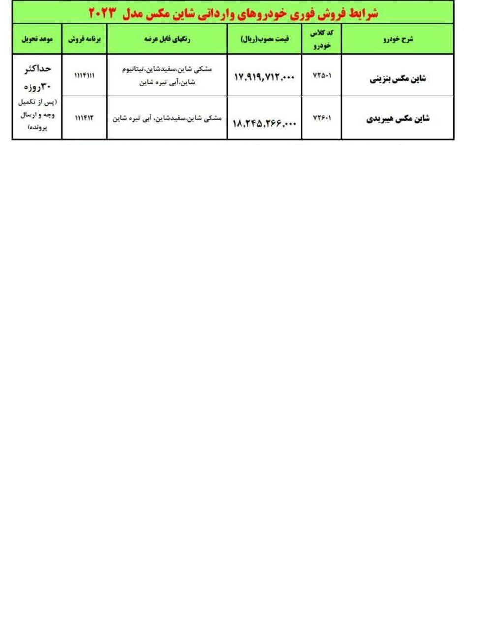 فروش فوری شاین مکس بنزینی و هیبریدی ایران خودرو