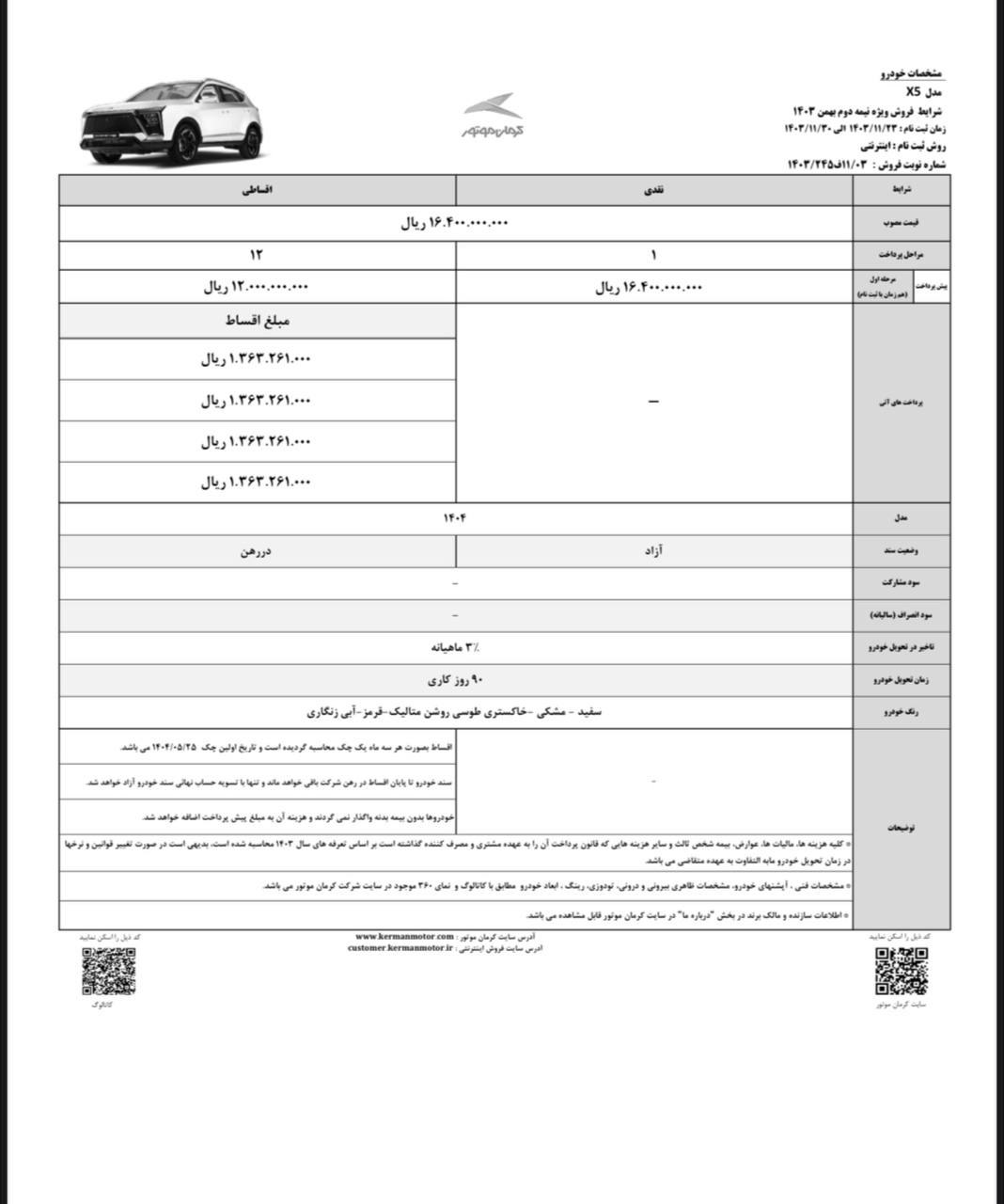 فروش نقدی و اقساطی محصولات کرمان موتور ویژه دهه فجر