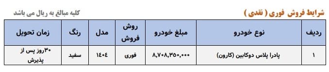 شرایط فروش نقدی کارون