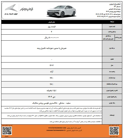شرایط پیش فروش کی ام سی j7