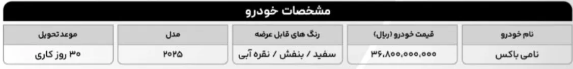فروش فوقالعاده نامی باکس در سامانه اتونوین | شرایط ثبت نام و قیمت اردیبهشت ۱۴۰۵ فروش فوقالعاده نامی باکس در سامانه اتونوین | شرایط ثبت نام و قیمت اردیبهشت ۱۴۰۵