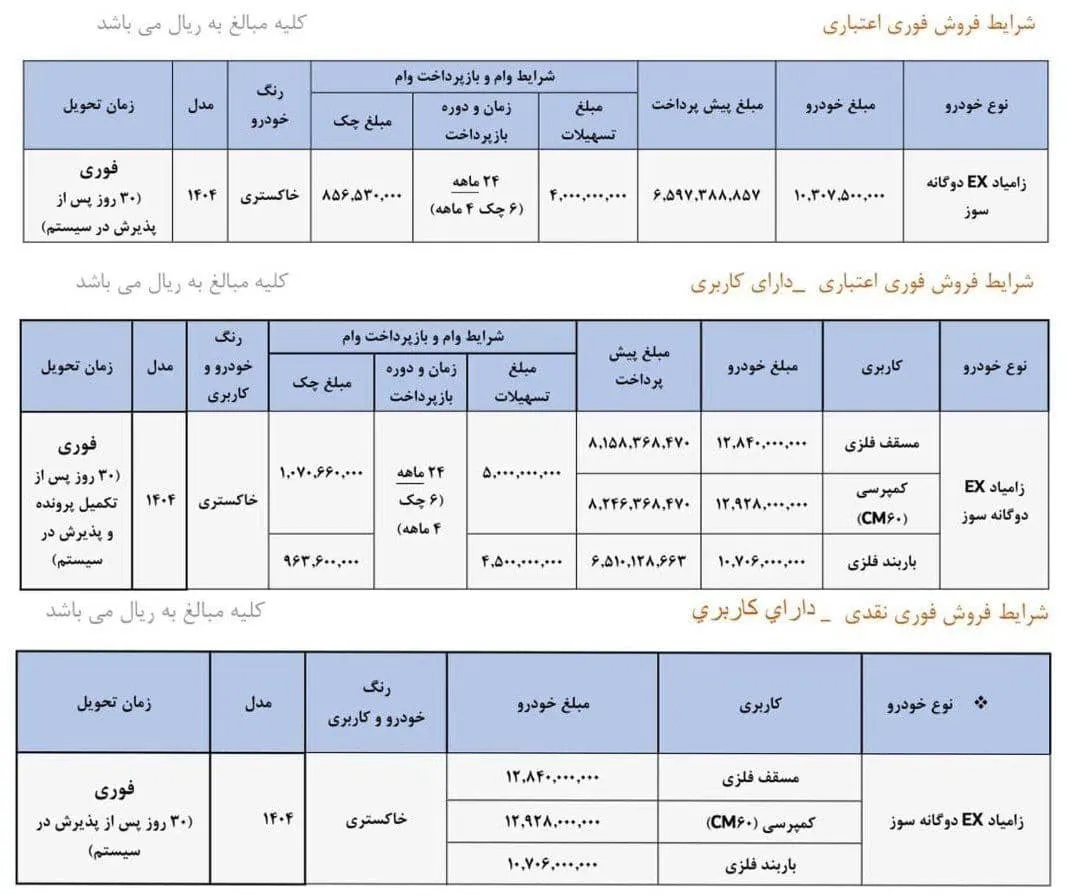 ثبتنام زامیاد دوگانه سوز EX مدل ۱۴۰۴ از ۲۸ آبان + قیمت و شرایط ثبتنام زامیاد دوگانه سوز EX مدل ۱۴۰۴ از ۲۸ آبان + قیمت و شرایط