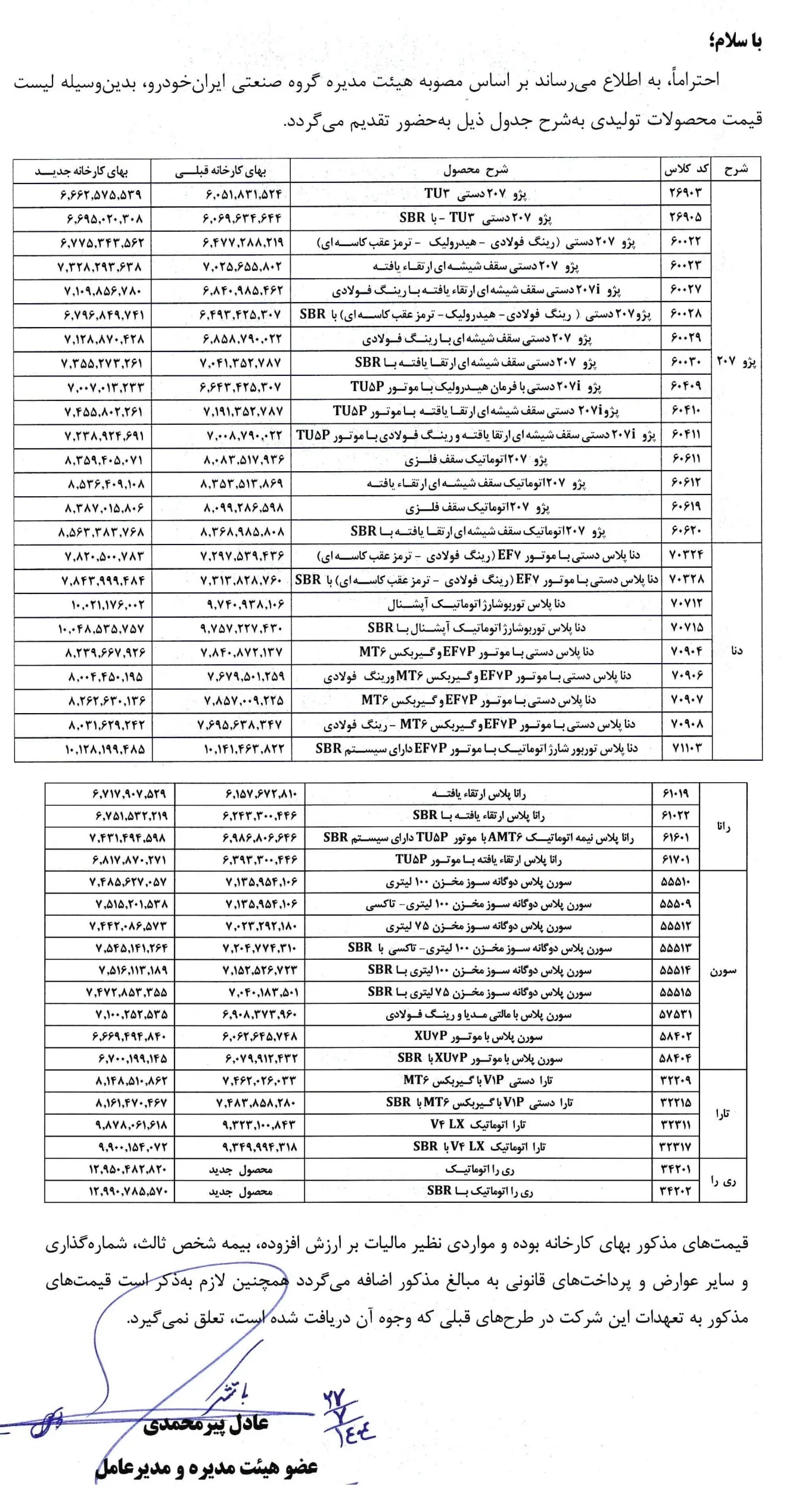 اعلام قیمت جدید محصولات ایران خودرو- مهر 1404