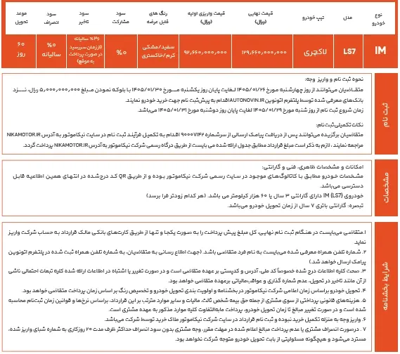 فروش نقدی IM LS7 فروردین ۱۴۰۵ | عرضه اولیه با قیمت قطعی 