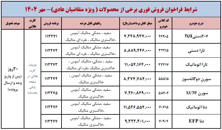آغاز فروش فوری و فوق العاده ایران خودرو- مهر 1404